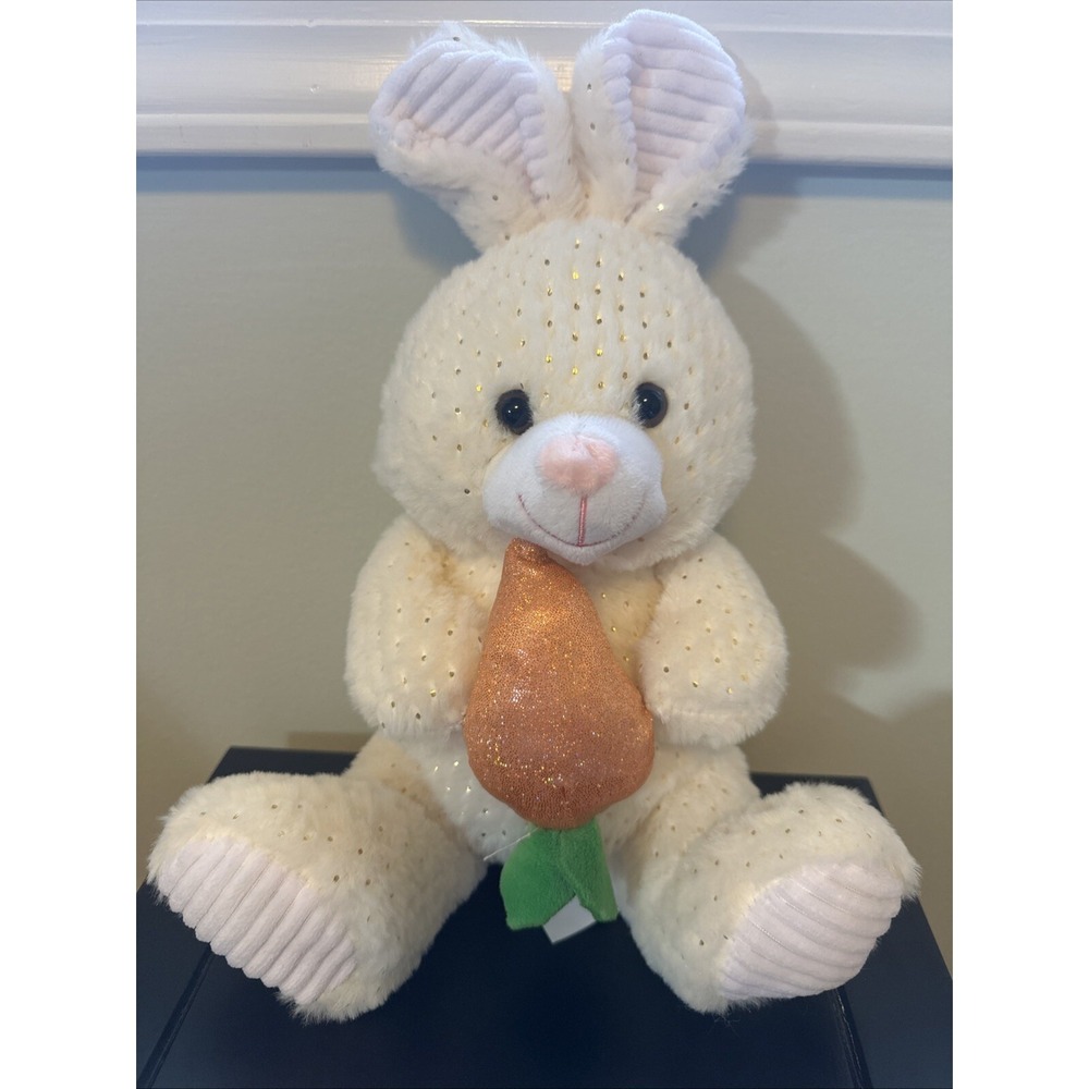 Linzy Toys Bunny Rabbit Plush Stuffed Animal White Sparkle Carrot Easter ‎ 12"